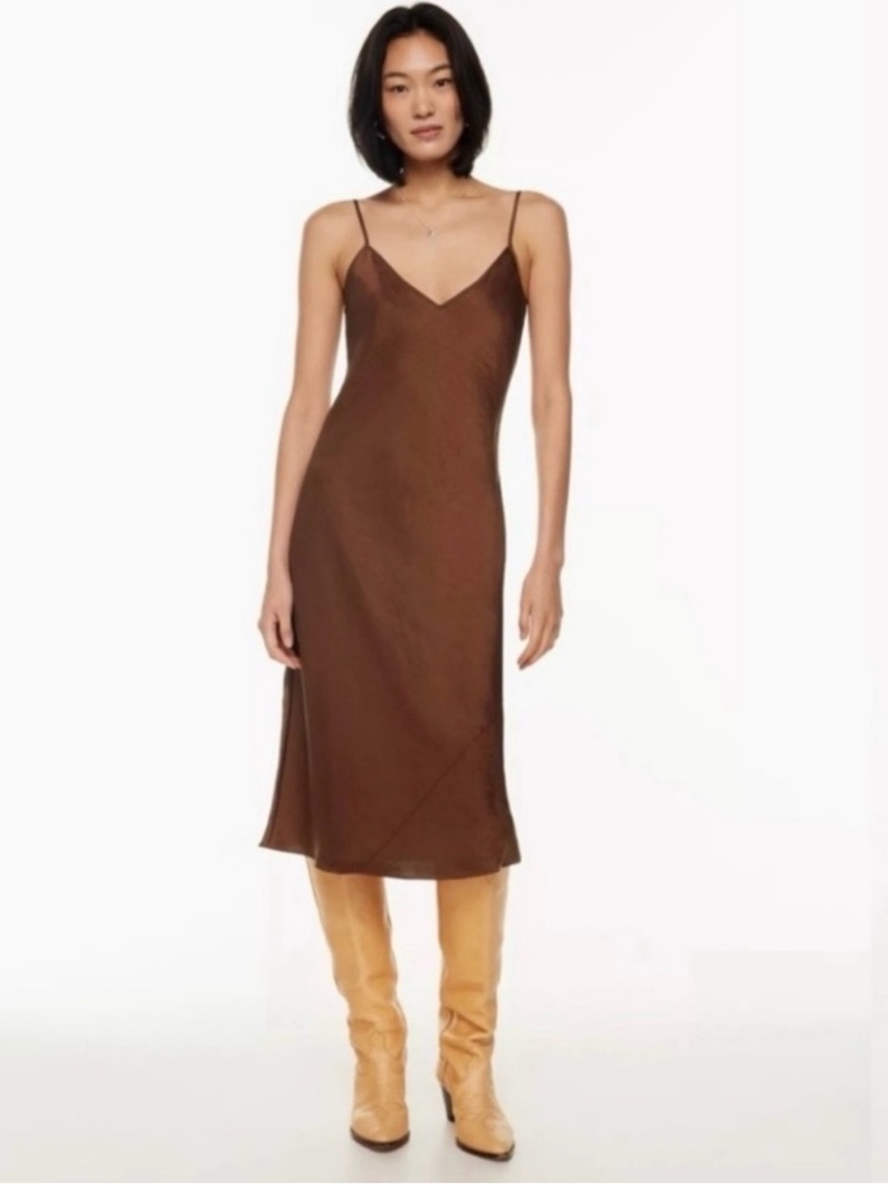 Wilfred Only Slip Satin‎ Midi Dress Brown Party Minimalist